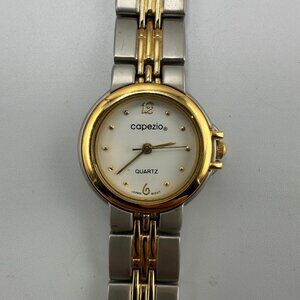 3/$30 Capezio Watch Women Silver Gold Two Tone White Dial Quartz 7.25"